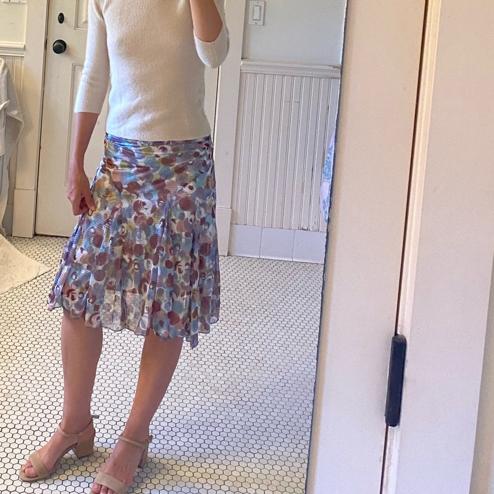 KOOKAÏ vintage midi flowy blue brown printed skirt